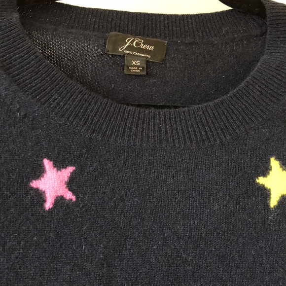 J. Crew 100% Cashmere Navy Stars Crewneck Sweater - Picture 3 of 7